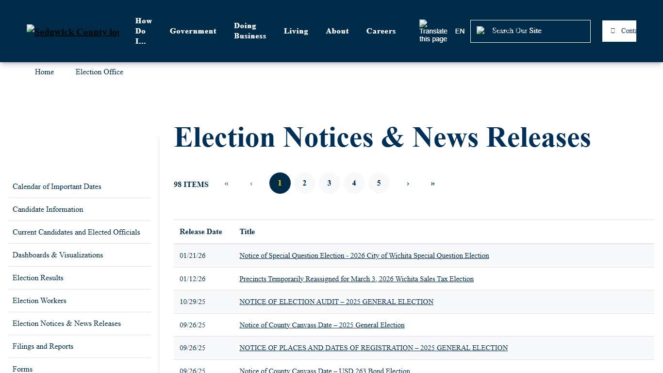 Election Notices & News Releases Sedgwick County, Kansas
